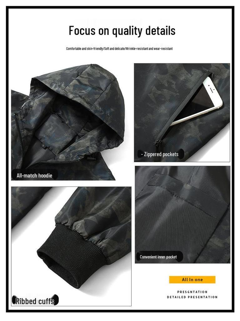 Herren Camouflage Kapuzen-Windbreaker im koreanischen Stil, Lockerer Schnitt, Große Größen, Frühjahrsmode.