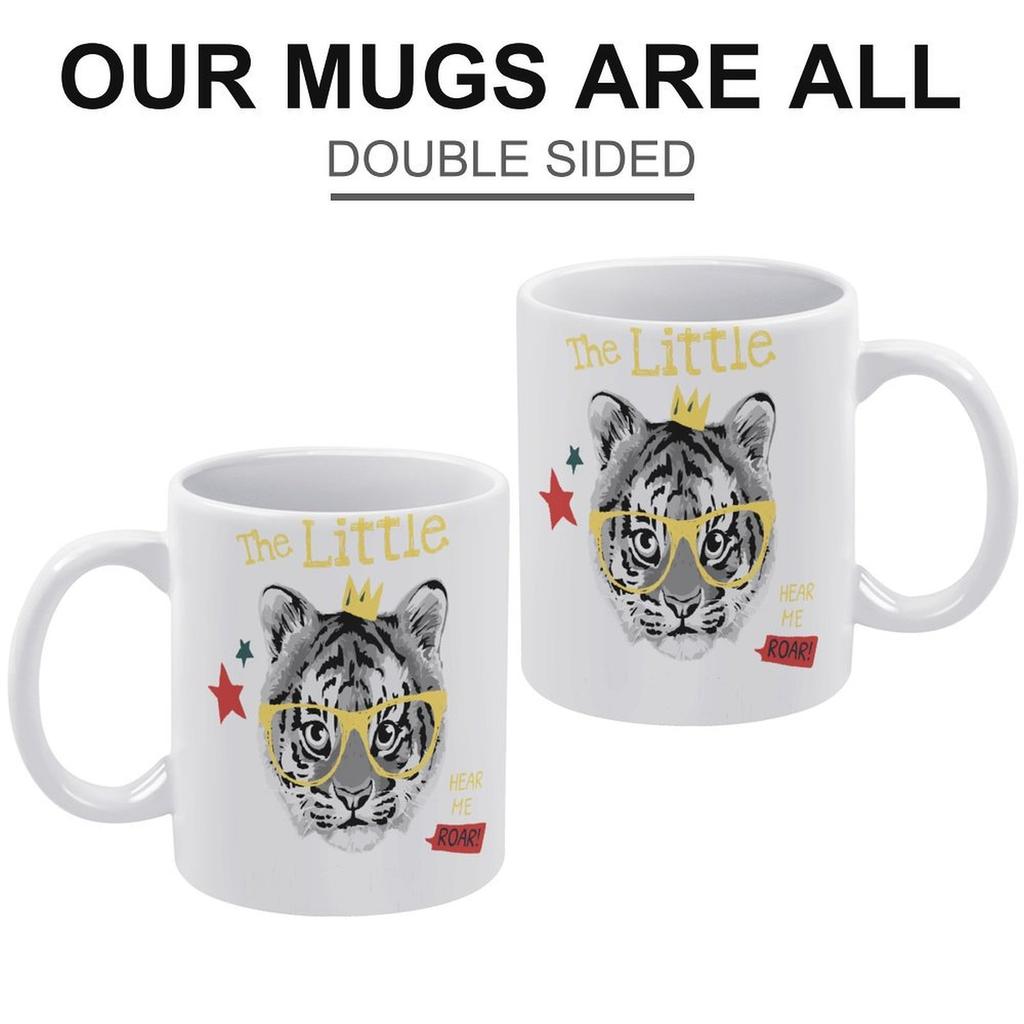 1 Stück 11oz Weiße Keramiktasse mit beidseitig bedrucktem Muster Starke Kaffeetasse Geeignet für Zuhause, Büro, Geschenkverwendung