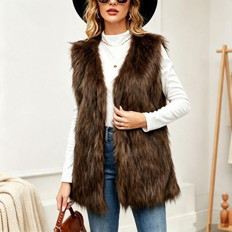 Autumn and Winter Medium and Long Imitation Fox Fur Coat Vest Women's Sleeveless Cardigan Multi-color Optional Women's Clothing
