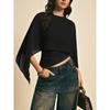 2026 Women's Cape Sleeve T-Shirt Slim Fit Round Neck Chiffon Blouse Elegant Asymmetrical Top