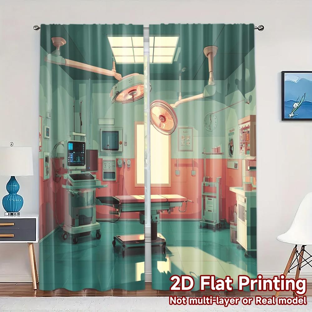 

Set Of 2 Flat Printing Curtains Without Rod Surgicalroom Popular Curtain Cloth Versatile Durable Polyester W100*H70(CM)-Grommet top&2PCS