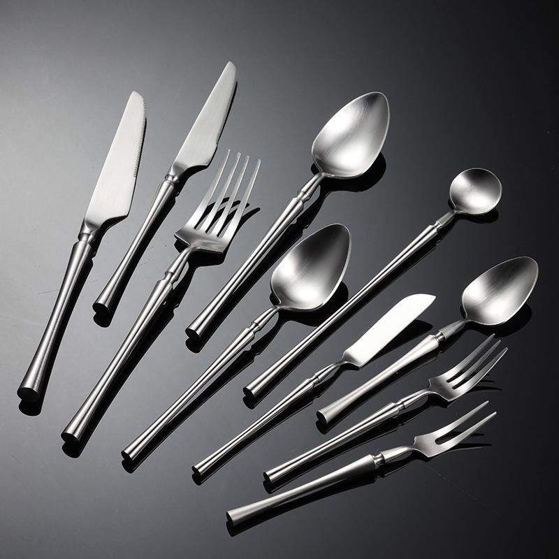 Slim Waist Handle Stainless Steel Cutlery Sets Western Tableware Knife Fork Spoon Tea Kitchen Accessories Hotel Table Service