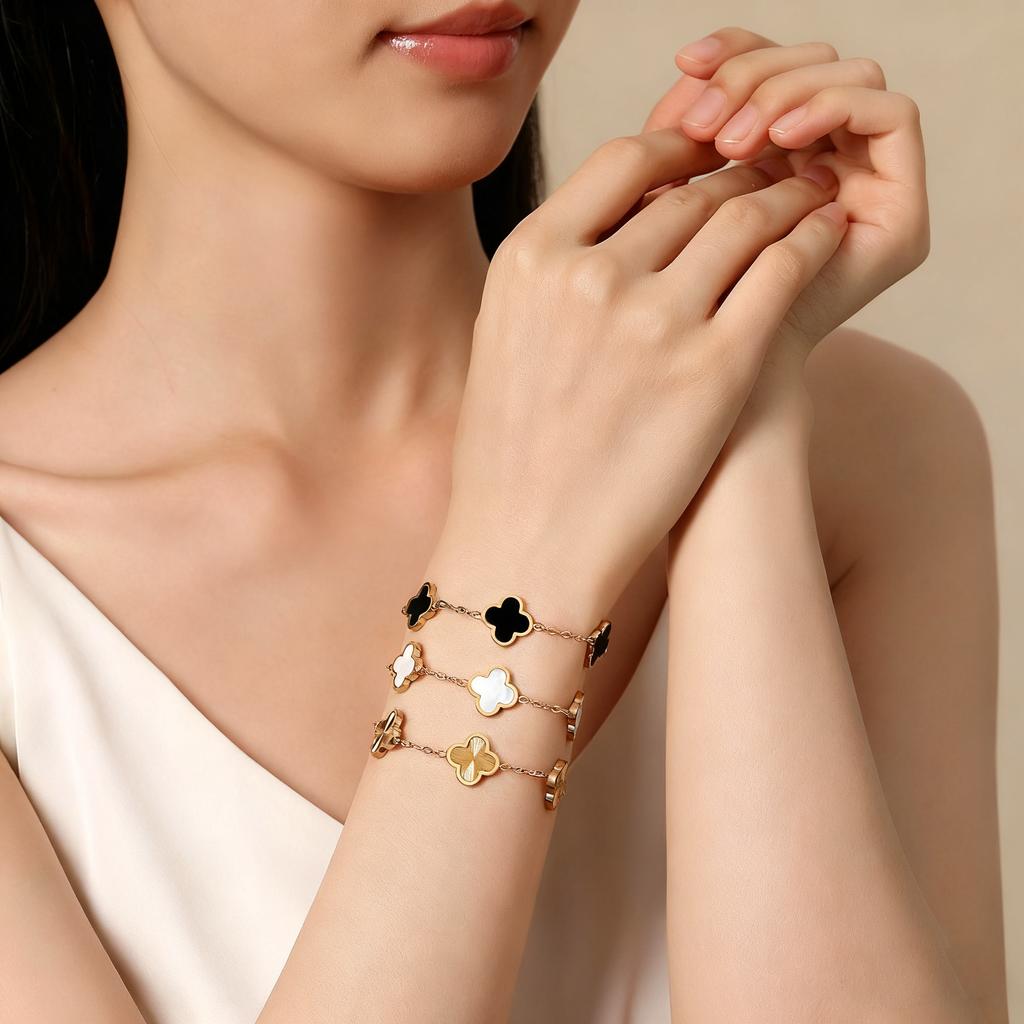 Trendy 18K Gold Plated Clover Lucky Bracelet White Black Red Green Flower Four Leaf Link Jewelry Gifts Bracelets for Women