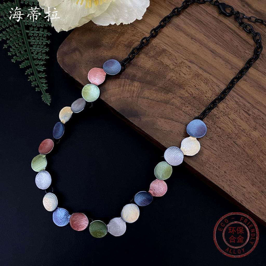 New Colored Round Polka Dot Alloy Necklace, Bohemian Fashion High Sense Ladies Versatile Necklace