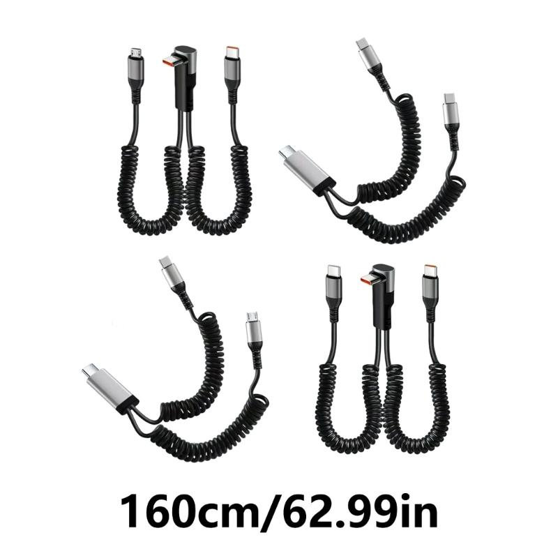 2 in 1 USB A & Type C Car Charging Cable with Stretchable Spring Charging Data Cable for Multiple Devices