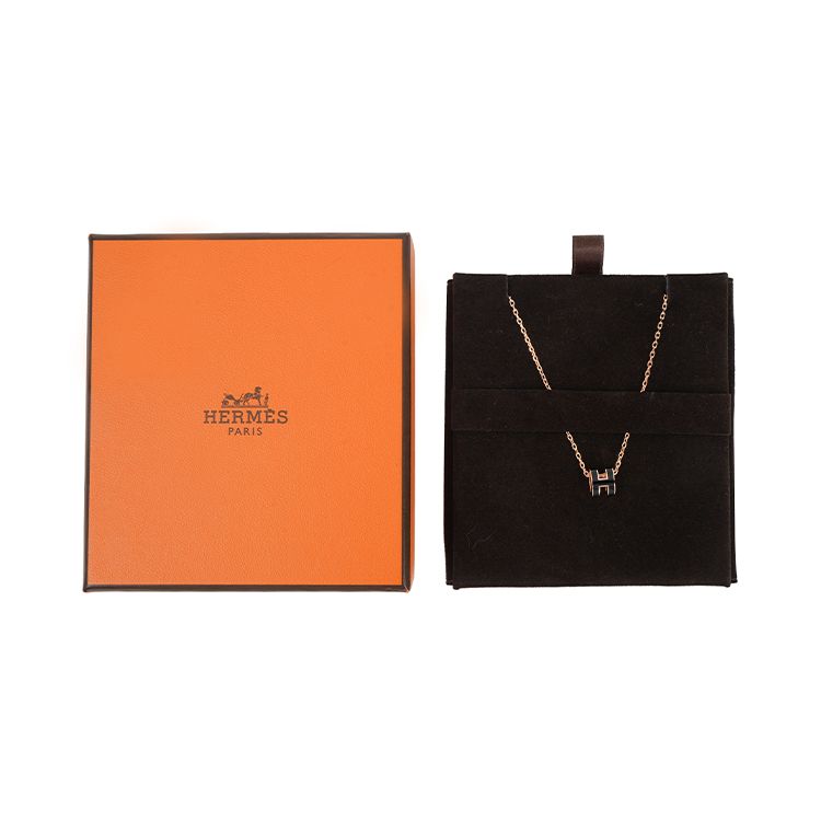 Hermes Mini Pop H Iconic Letter Decoration Necklace Women Necklace Rose-Gold Black H147992FO03