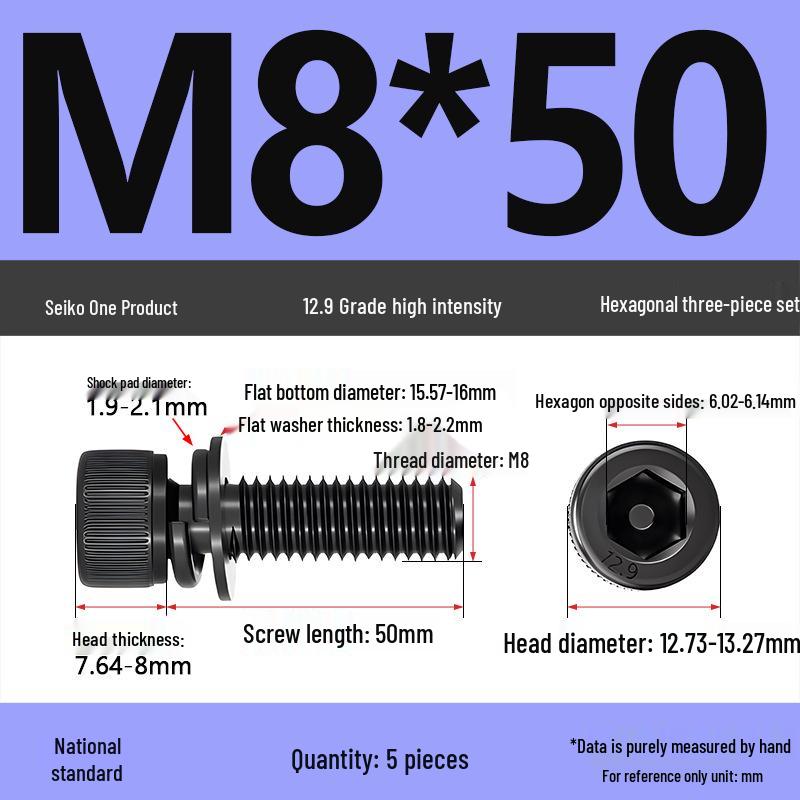 12.9 Grade M4-M12 Socket Head Cap Screw with Washer: Three-Piece Cylindrical Bolt