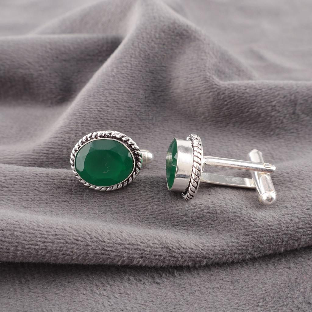 Green Onyx Gemstone 925 Sterling Silver Handmade Jewelry Stylish Cufflinks 0.6" CL-1-17
