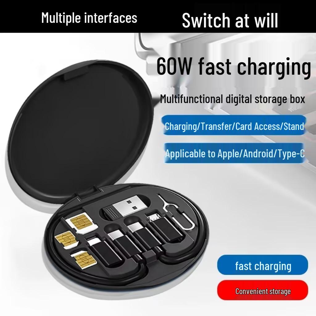 6-in-1 Multifunktionaler 60W Lade- & Datenkabel-Organizer für Apple, Type-C, Android