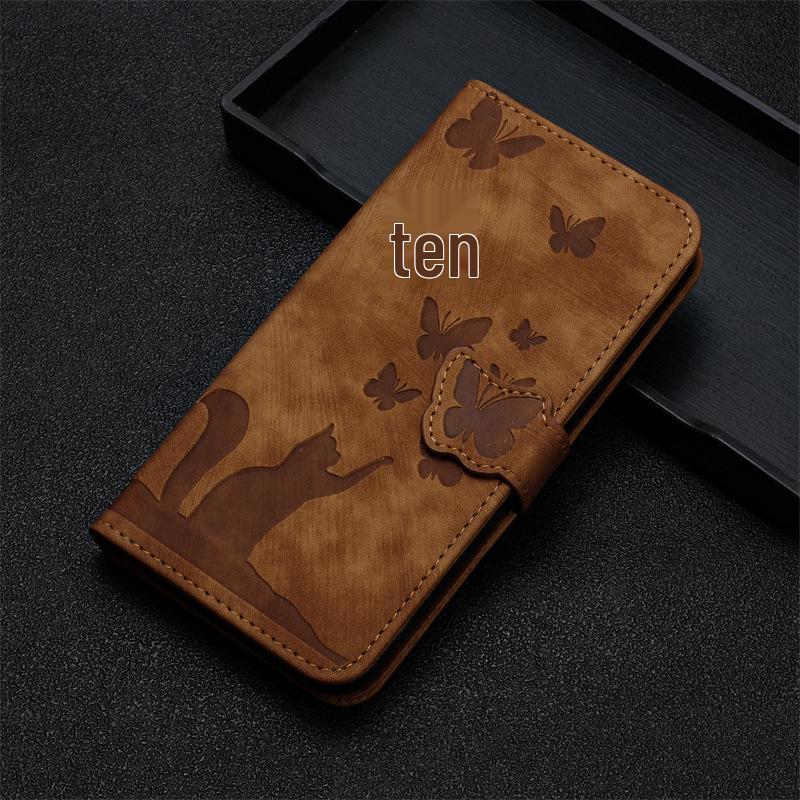 Butterfly Cat Embossed Leather Flip Case for Apple iPhone Pro Max SE3 - Card Holder for Women