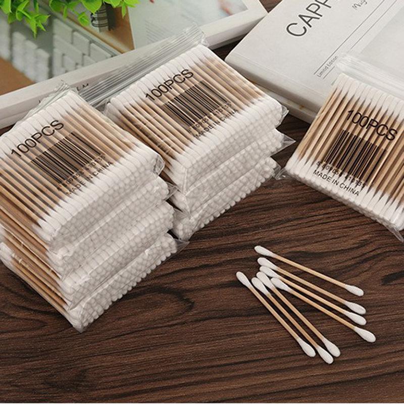 100pcs Disposable Ultra-small Cotton Swab Lint Free Micro Brushes Wood Cotton Buds Swabs Eyelash Extension Glue Removing Tools