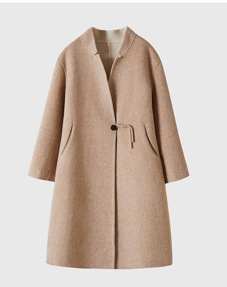 2025 Women's Mid-Length Wool Coat with Stand-Up Collar - Double-Faced Cashmere for Autumn/Winter