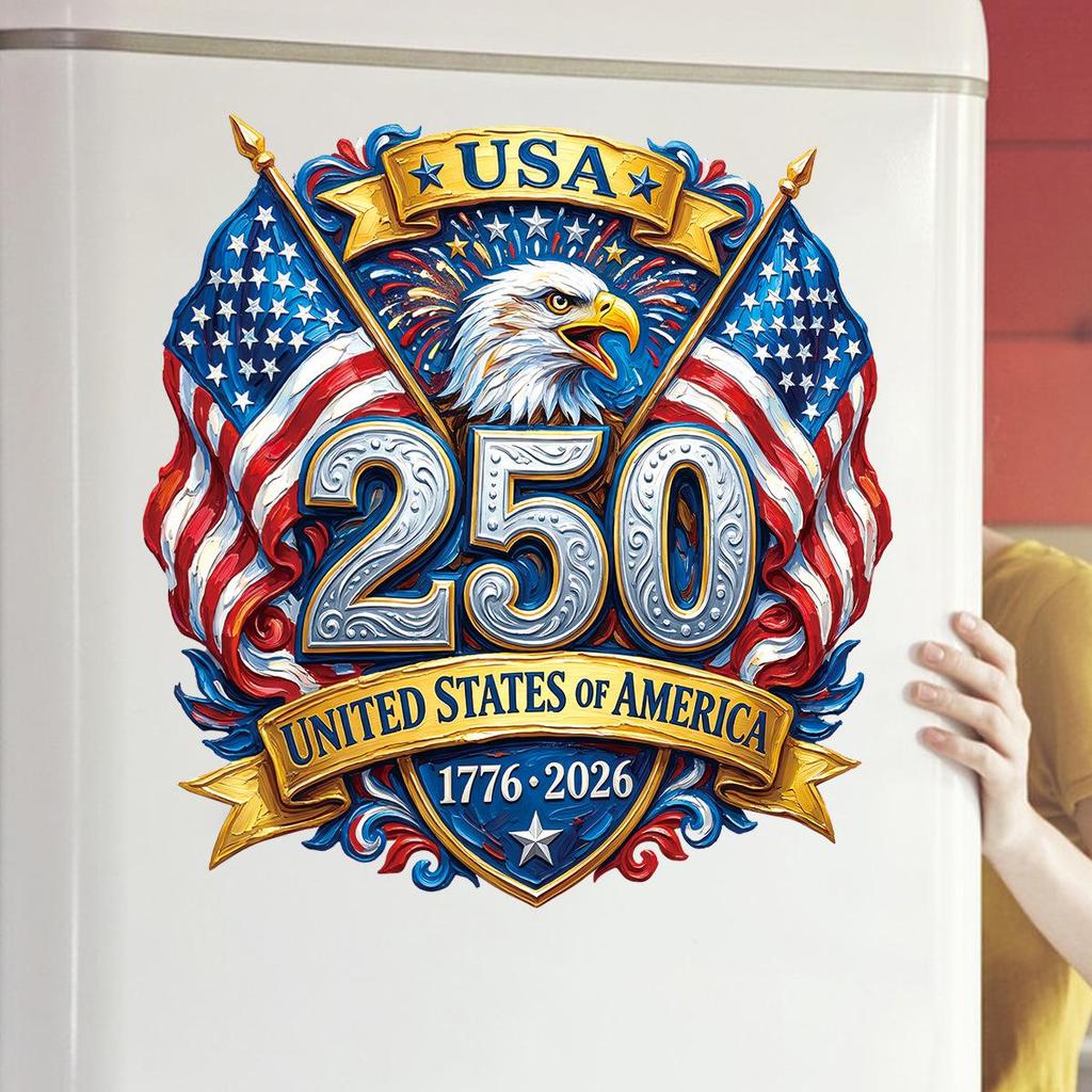250th US Independence Anniversary Window Stickers: Fireworks, Double Flags & Eagle Festive Decor