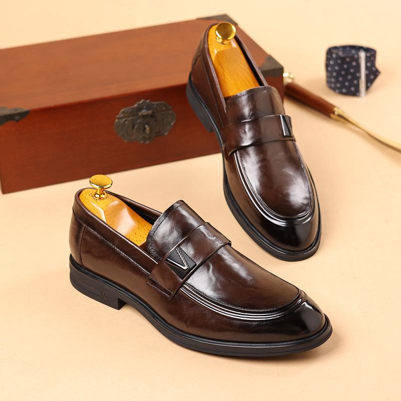 Neue Oberste Schicht Rindsleder Business Casual Herrenschuhe Echtes Leder Spitz Formell Lederschuhe Herren Modische Einteilige Schuhe