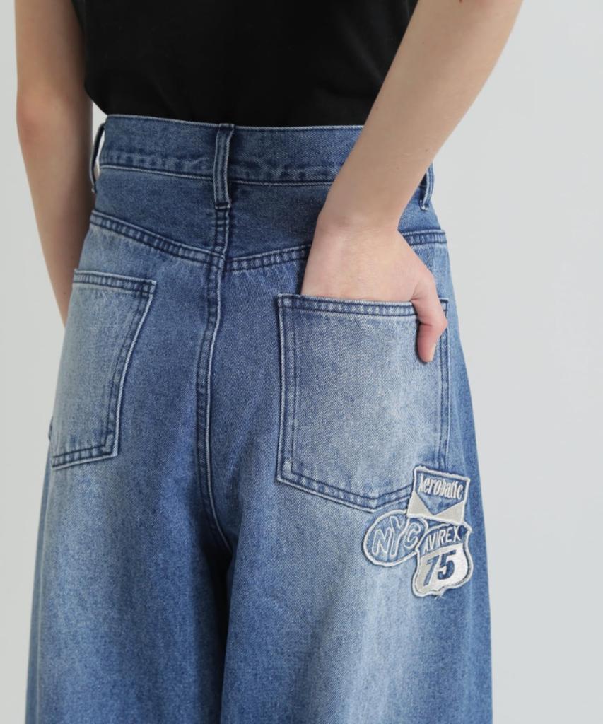 AVIREX WAPPEN BARREL LEG DENIM PANTS indigo