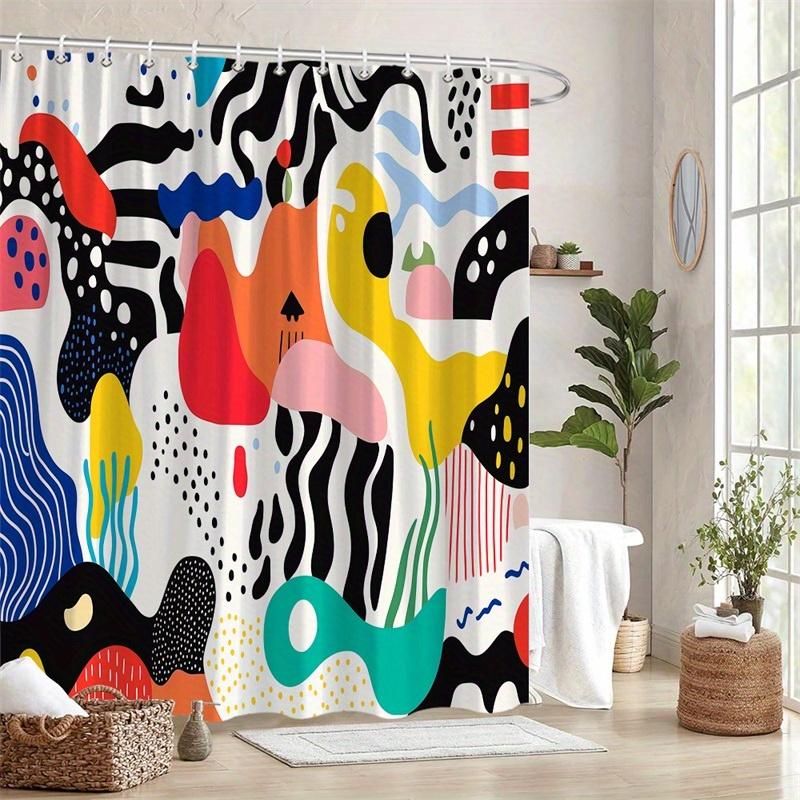 Abstrakt Bunt Geformter Druck Wasserdichter Duschvorhang Für Badezimmer, Modernes Künstlerisches Design Hochwertiger Toilettenabtrennungsvorhang