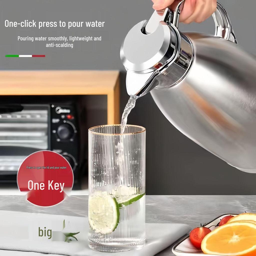 European Style 304 Stainless Steel Double-Layer Vacuum Thermos Flask, Large Capacity Roman Pot for Home Use, Anti-Scald.