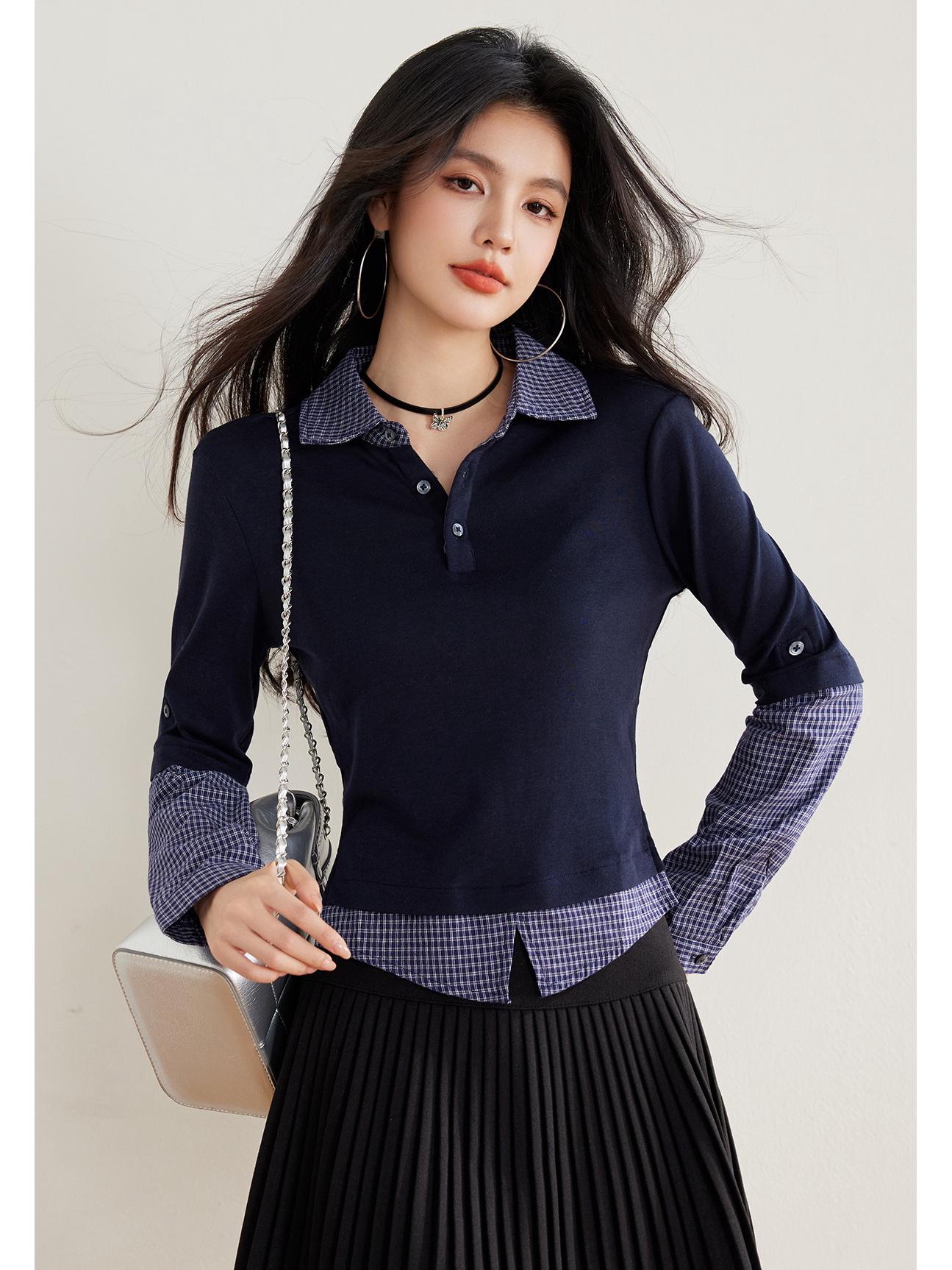 

Женский трикотаж облегающего кроя, имитация двойки, весна 2025 Small темно-синий