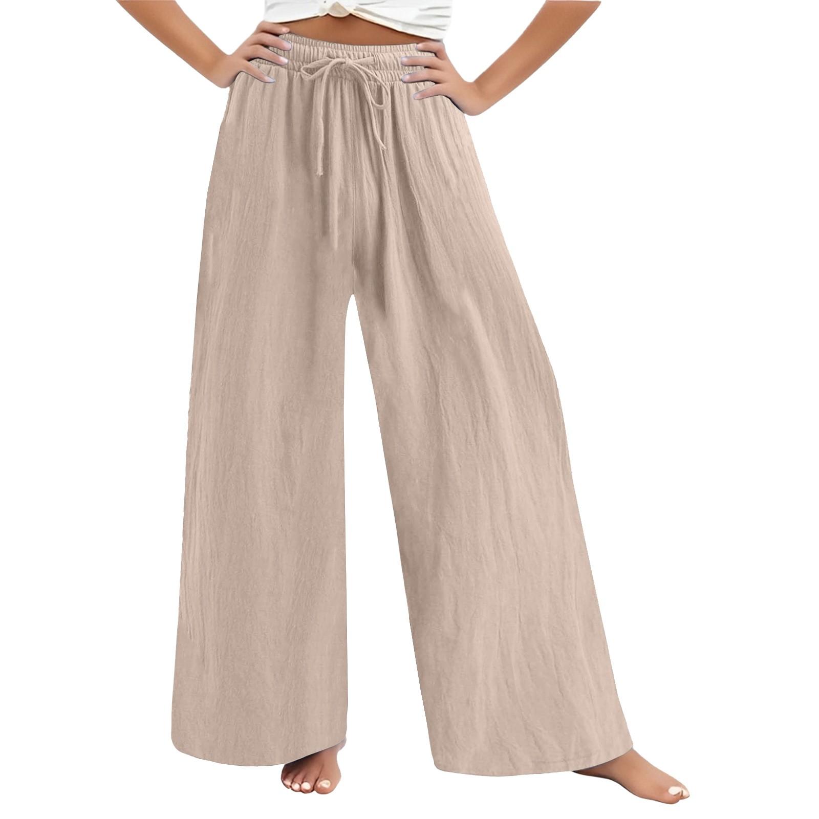 

Women s Fashionable Loose Casual Solid Color High Waist Wide Leg Casual Pants M бежевый