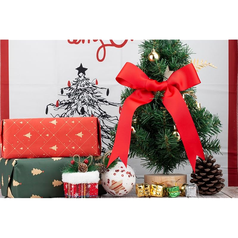 [Tekdeere]Width 50mm Solid Red Grosgrain Ribbon, Perfect for Gift Wrapping, Sewing, Hair Accessories, Wedding Decorations - 22 Meters/roll