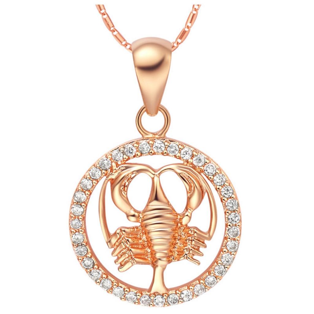 Rose Gold Color Twelve Constellations Zircon Pendant Necklace Female Jewelry