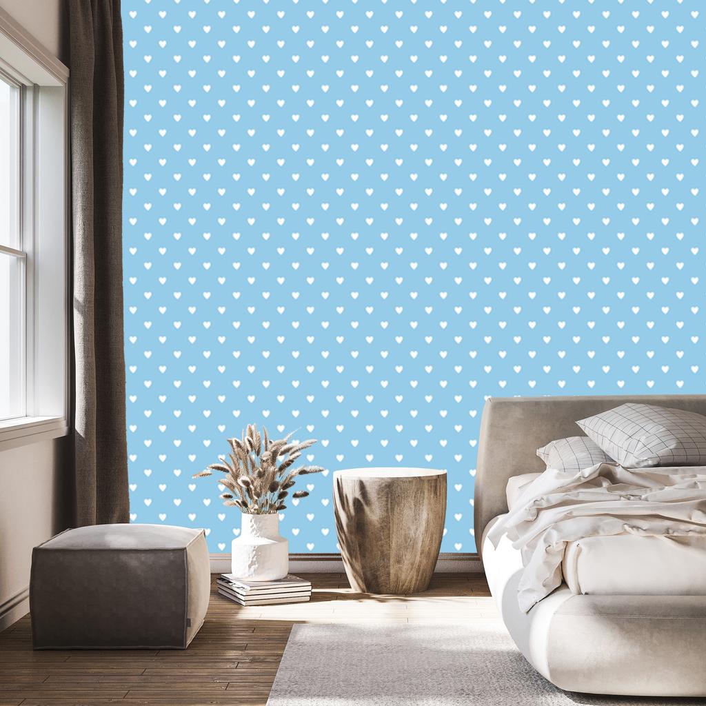 Hearts Wallpaper Azure and White 50x1000