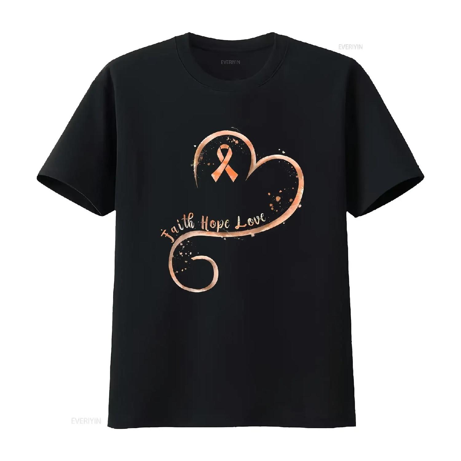 Faith Hope Love Peach Ribbon Endometrial Cancer Awareness Womens T Shirt Black 4XL vintage Washed homme streetwear fashion Soft S