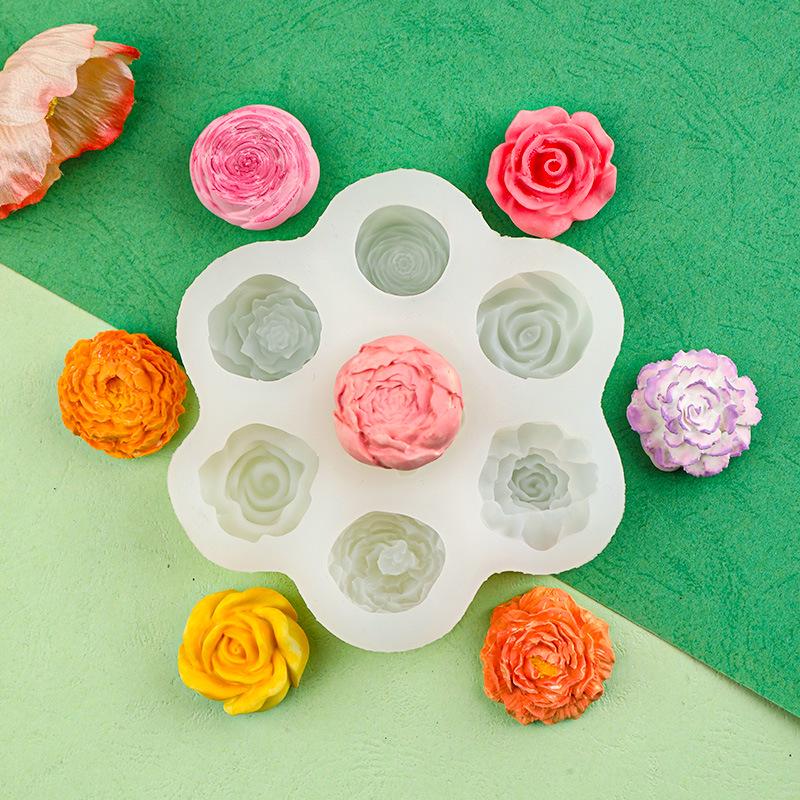 3D Rose Peony Flower Candle Silicone Mold for Cake Decoration & DIY Plaster Craft