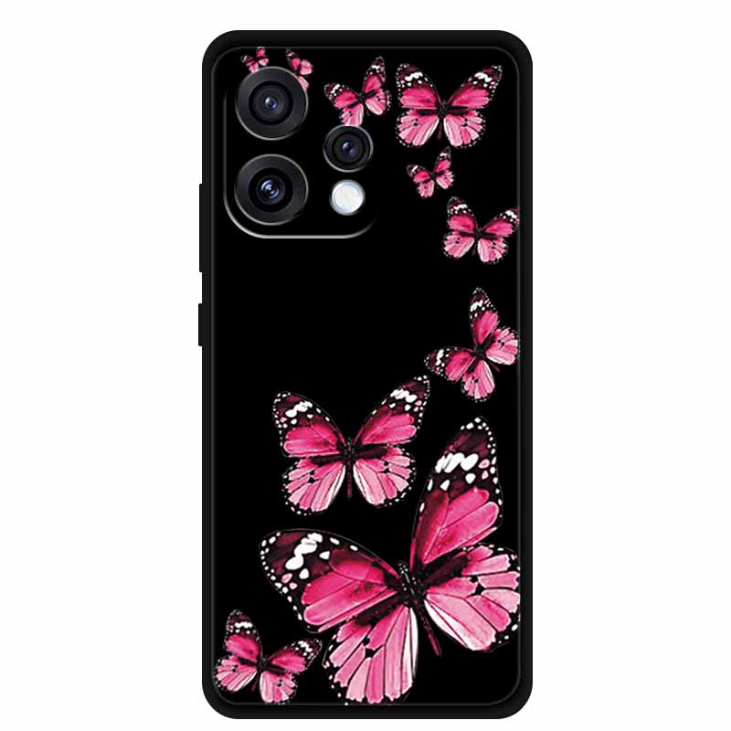 For Oppo Reno15 5G Case Flower Black Silicone Soft Protective Back Covers For Oppo Reno 15C 2025 Phone Case Coque Cartoon Shells
