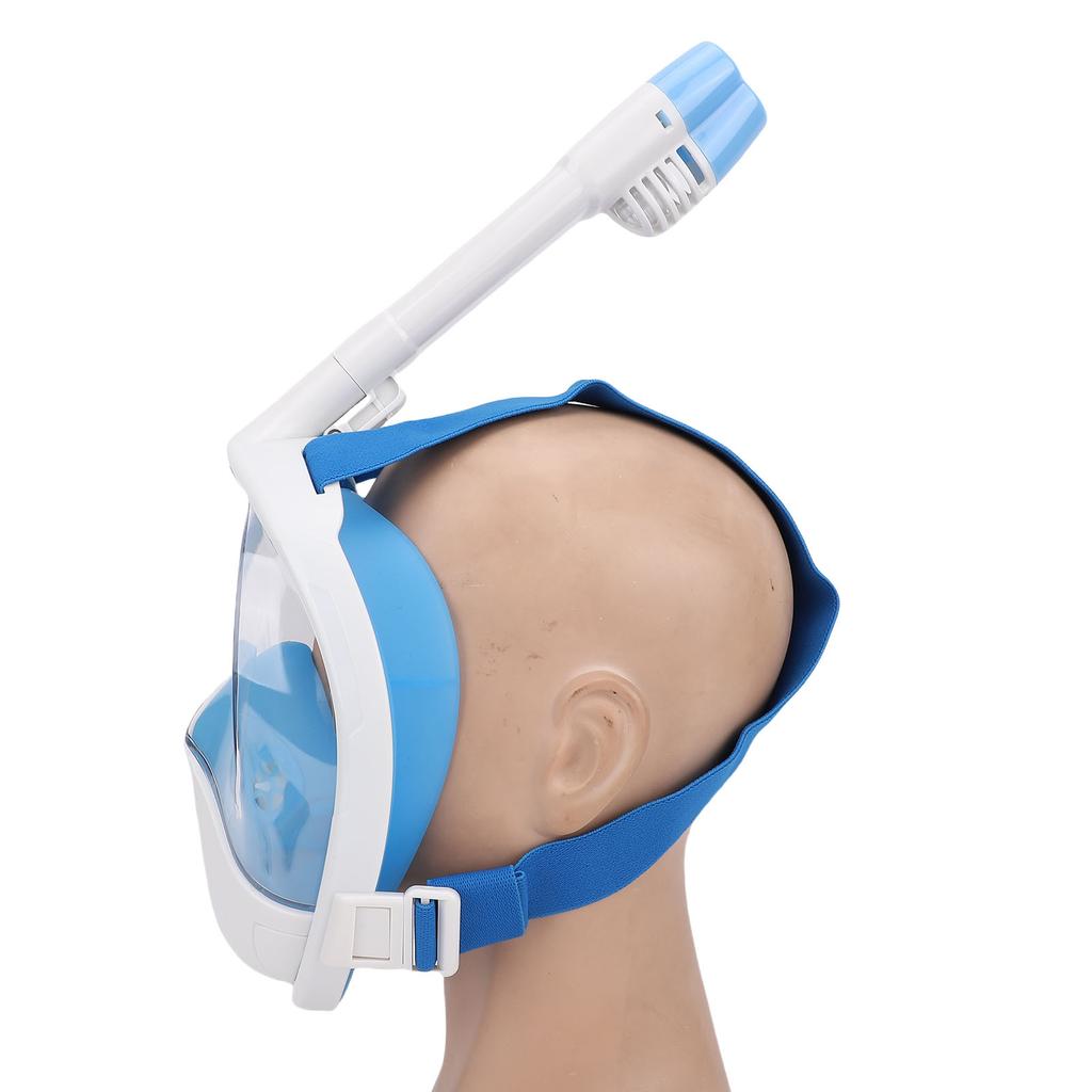 Full Face Snorkel Goggles Liquid Silicone PC Anti Fog Anti Leak 180 Degree Panoramic View Snorkeling Face Cover Blue S M