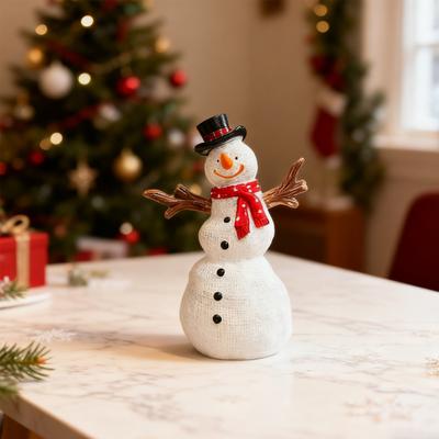 Mini Christmas Tree Figurine Cartoon Snowman Resin Statue Holiday Party Home Office Desktop Decoration Ornament Festival Gift