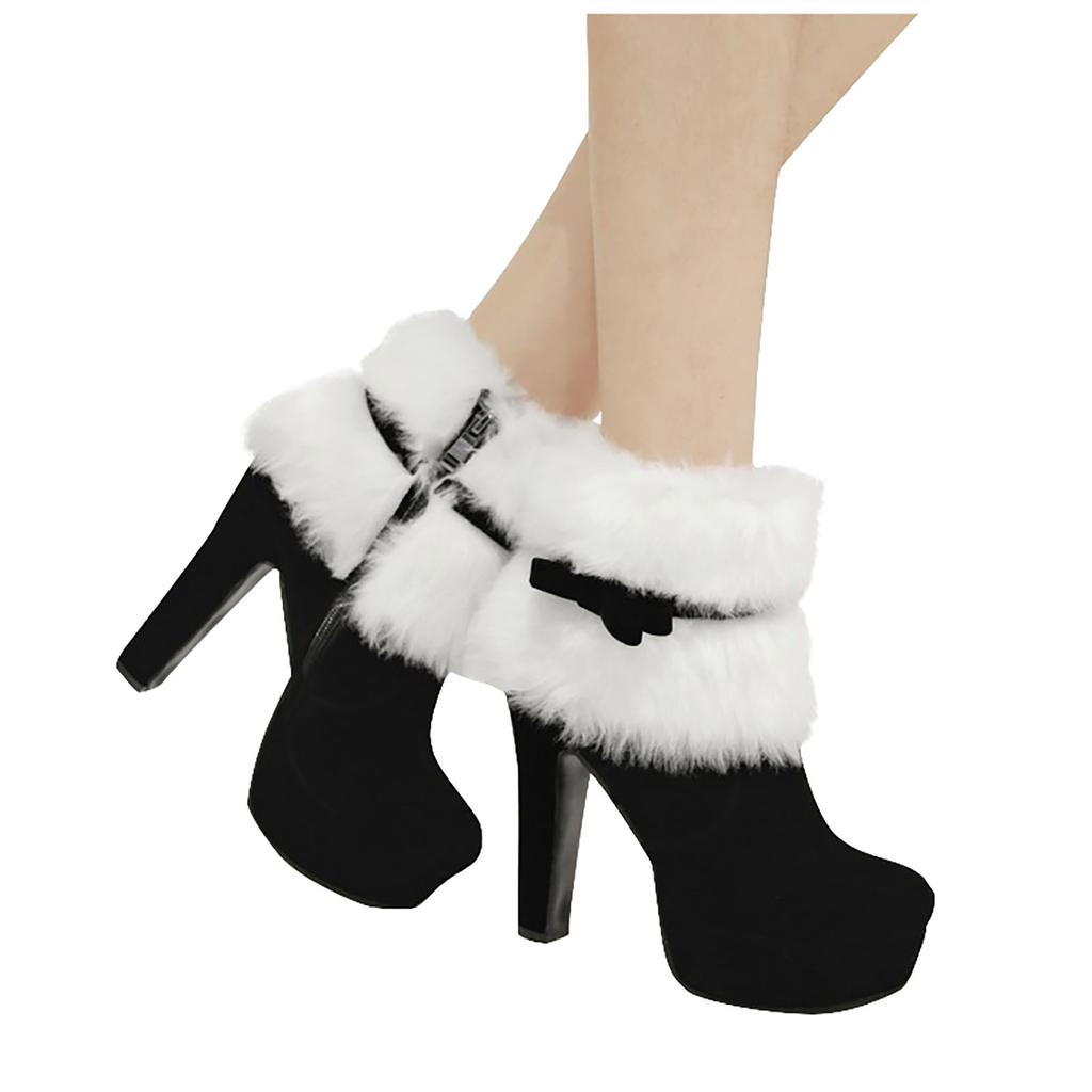 Christmas Winter Suede High Heels Thick Heel Side Zipper Ladies Short Boots