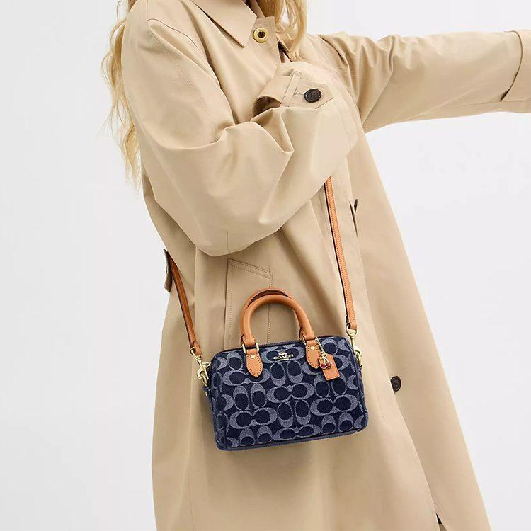 Coach Borsa a secchiello Rowan in tessuto, Borsa a tracolla piccola da donna Blu denim CY742-IMXIA