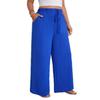 Women High Waisted Wide Leg Pants Casual Elastic Waist Drawstring Loose Fit Solid Color Trousers with Pockets
