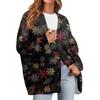Women's Fashion Long Sleeve Print V-Neck Button Loose Cardigan Top