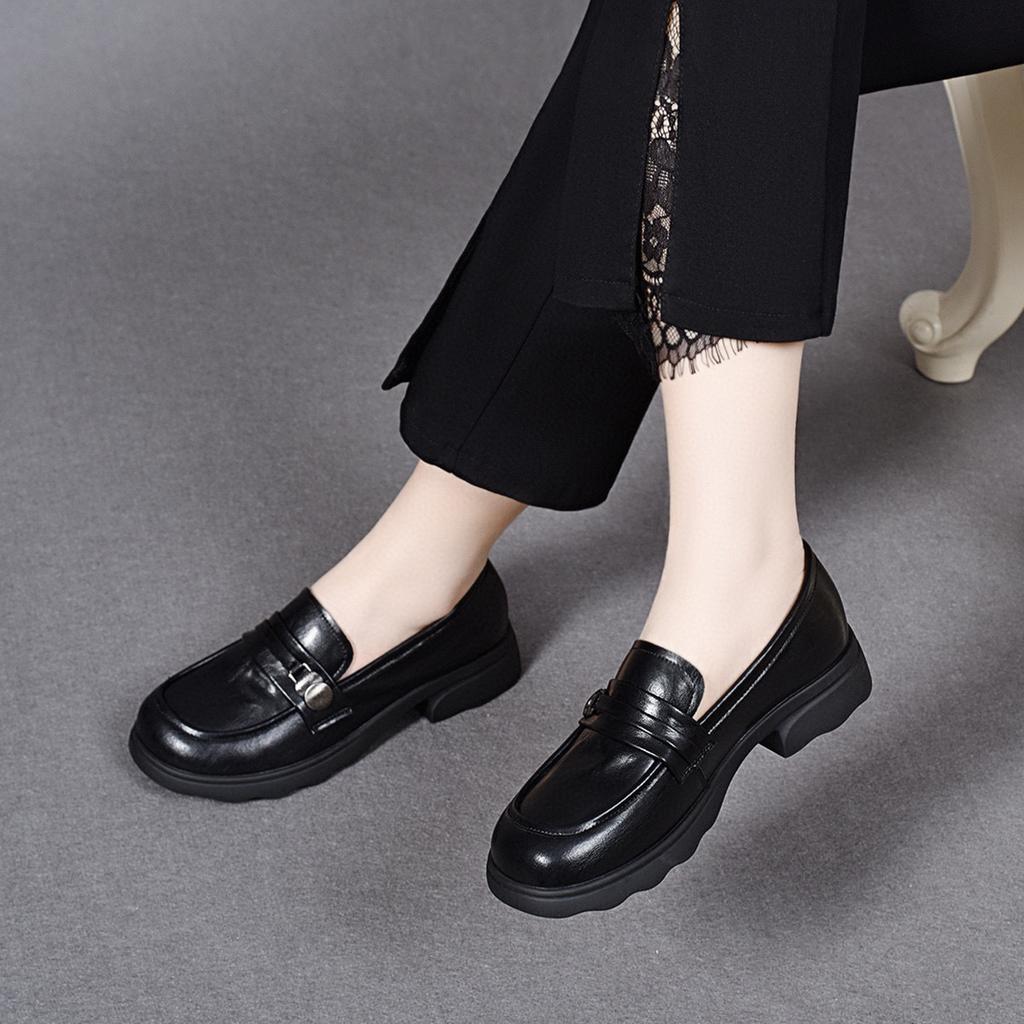 Women's spring new college style round head small leather shoes one pedal comfortable flat shoes single shoes