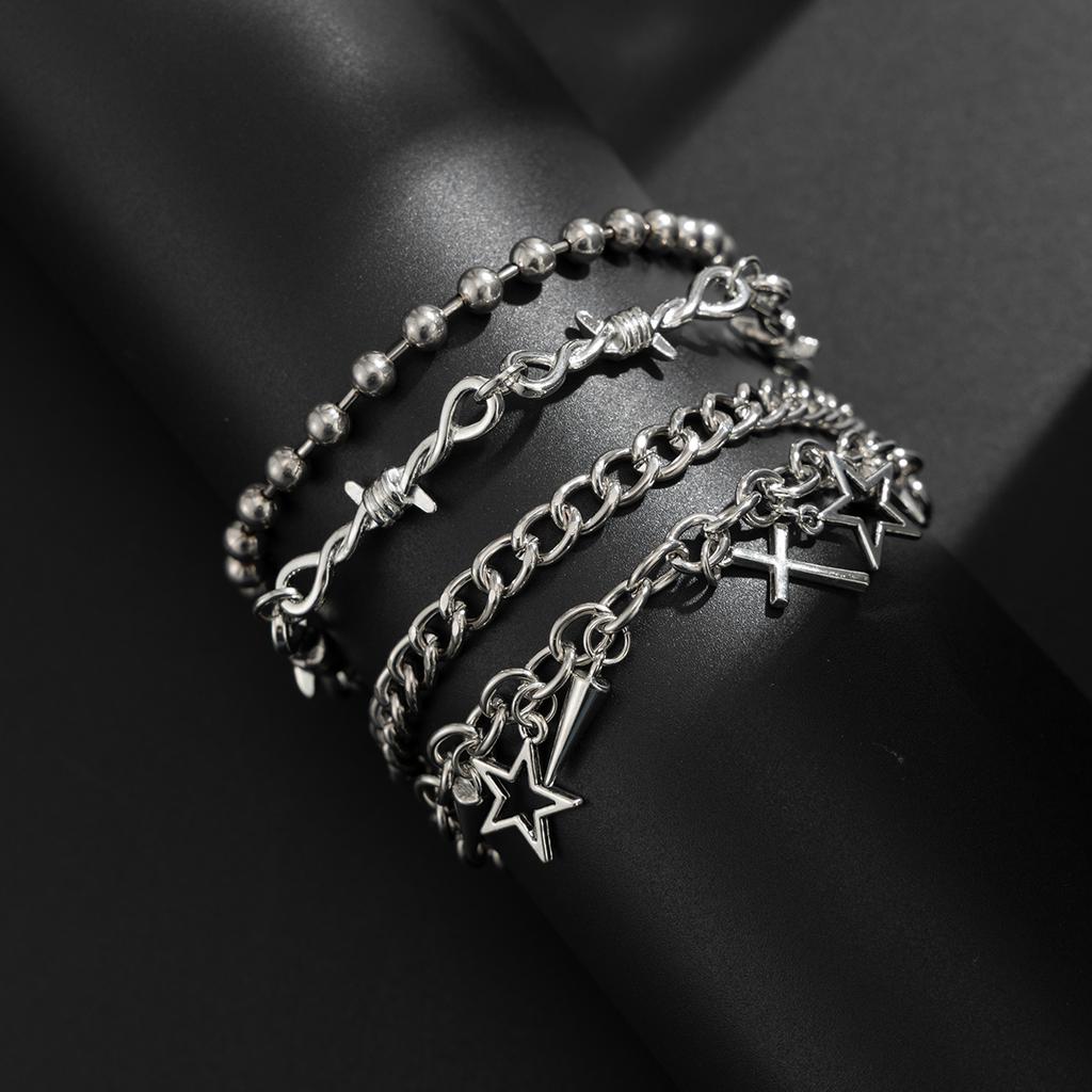 SHIXIN Trendy Multi Layer Stackable Cuban Chain Bracelet Men Hip Hop Pentagram Jesus Cross Rivet Pendant Bracelet Punk Jewelry