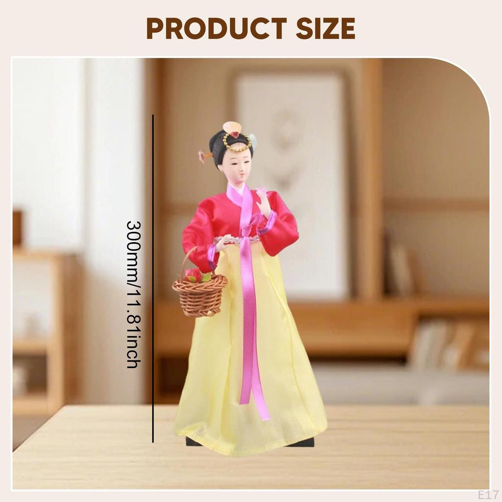 Korean Hanbok Doll Antique Asian 12" Freestanding Traditional Cute Geisha Kimono Figurine