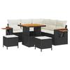 Ensemble de 8 pièces de canapé de jardin avec coussins noir en rattan poly acacia, Ensemble de salle à manger de jardin 3363170