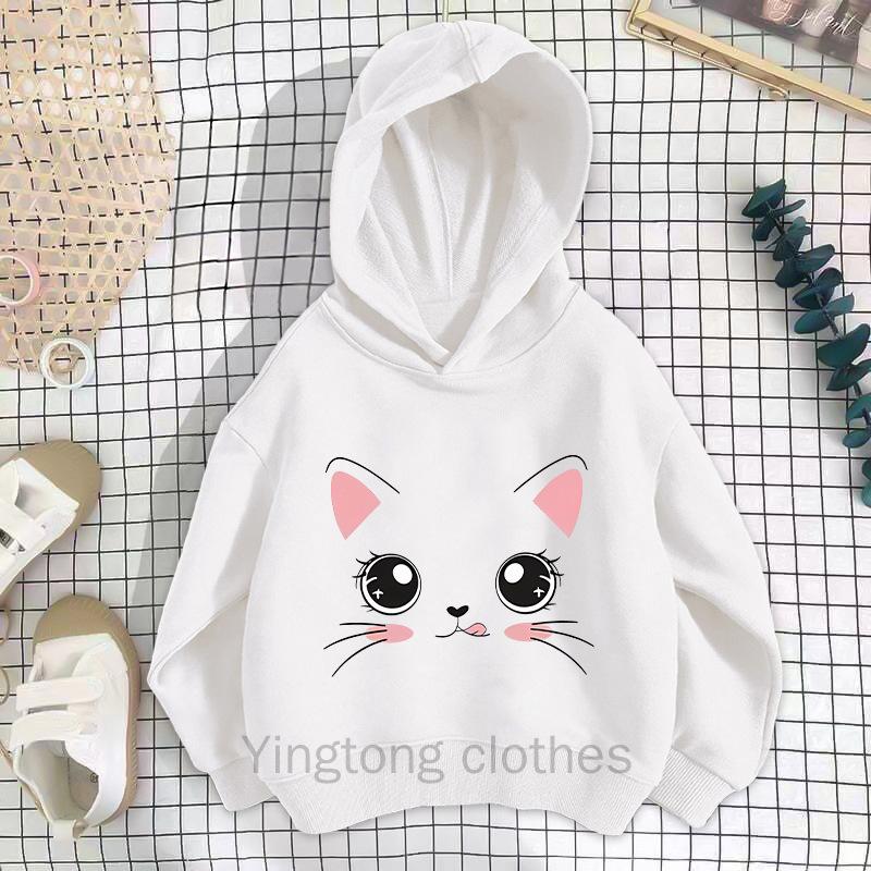 New Unisex Hoodie with Cat Print Long Sleeved Korean Version Children s Top and Stylish Pullover for Children s Clothing 100cm