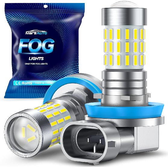 Marsauto H11 H8 LED Fog Light Bulbs or DRL, 10,000 Lumens 6000K White, 48 Chips Fog Lights, H11 Led Bulb 1:1 Mini Size H11/H8/H16 Led Fog Lights,