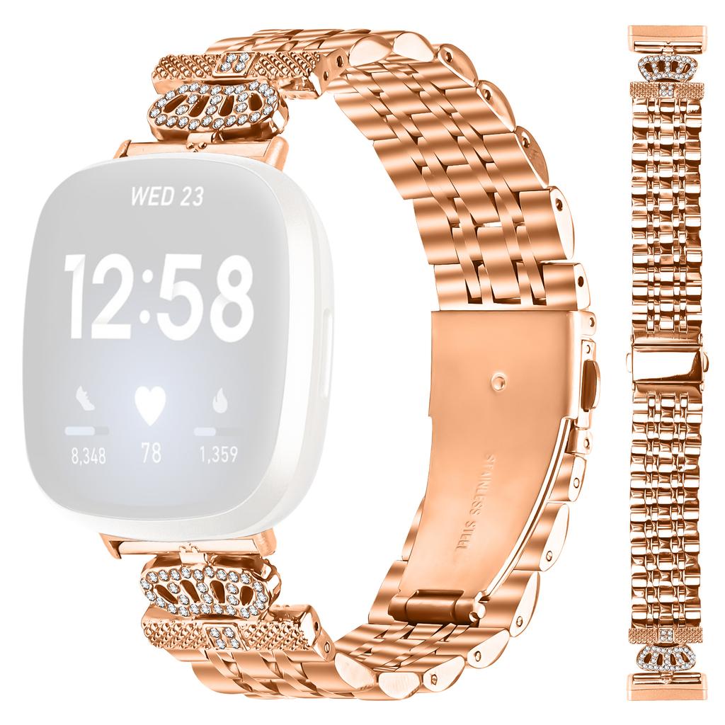 For Fitbit Versa 3/Sense Watch Band 7-Bead Rhinestone Crown Stainless Steel Strap