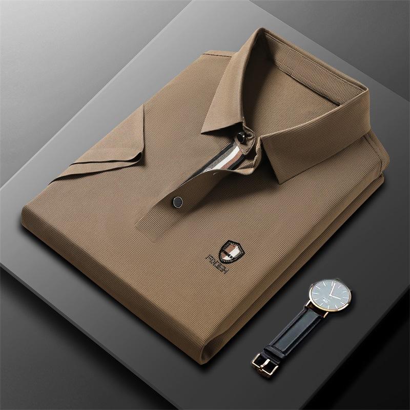 Ice Silk Traceless Short Sleeve T-Shirt Men'S Business Casual Polo Shirt Lapel Half Sleeve T-Shirt Top