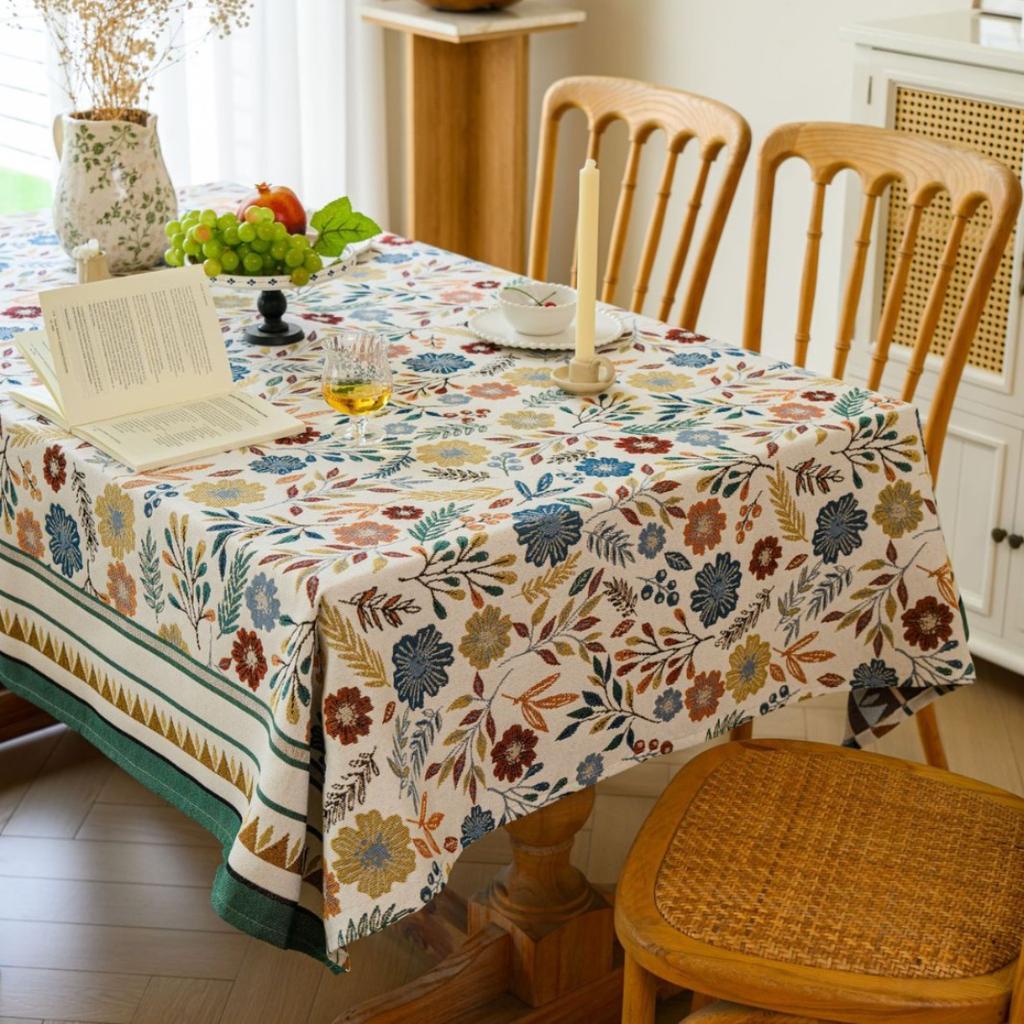 Soffbord Bordsduk Tyg Blåklockor Blomma Jacquard Krullad Kant Litterär Rektangulär Matsalsbordsduk