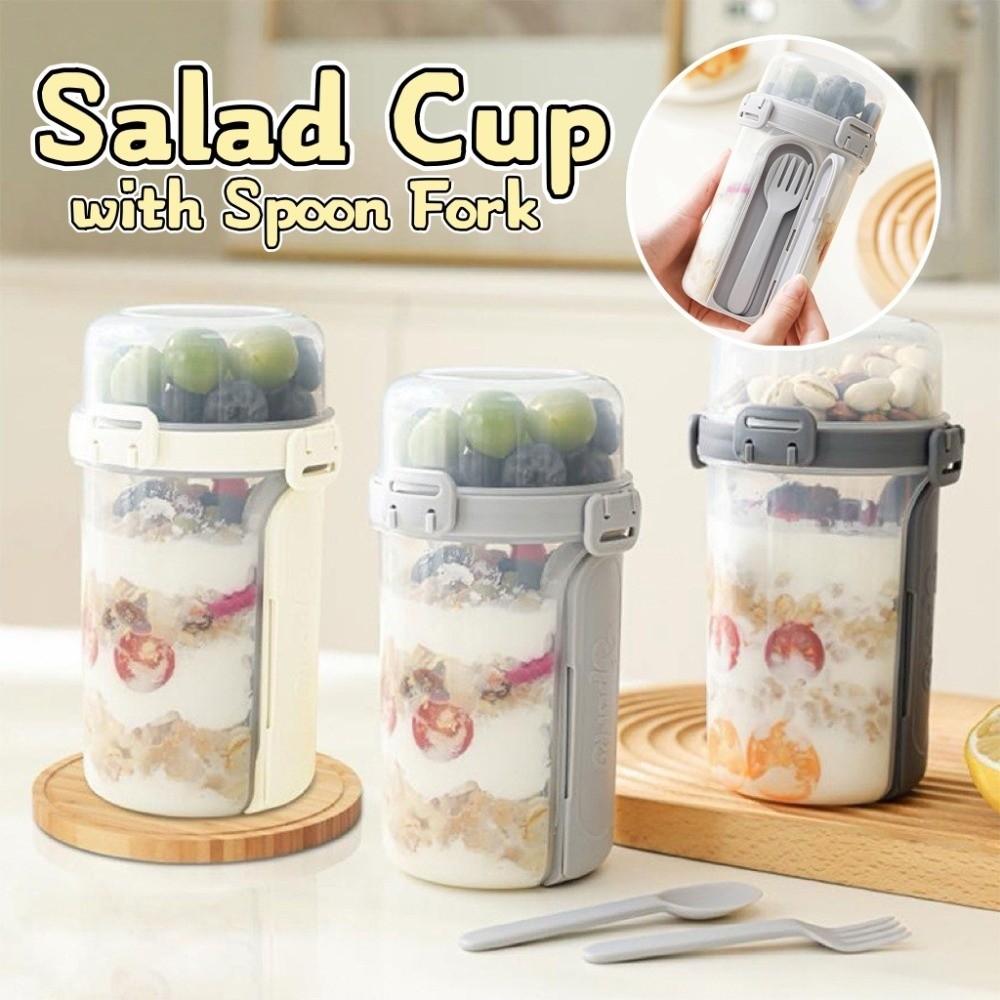 Double-layer Oatmeal Cereal Salad Cup 800-1000ml Breakfast Cup  On The Go