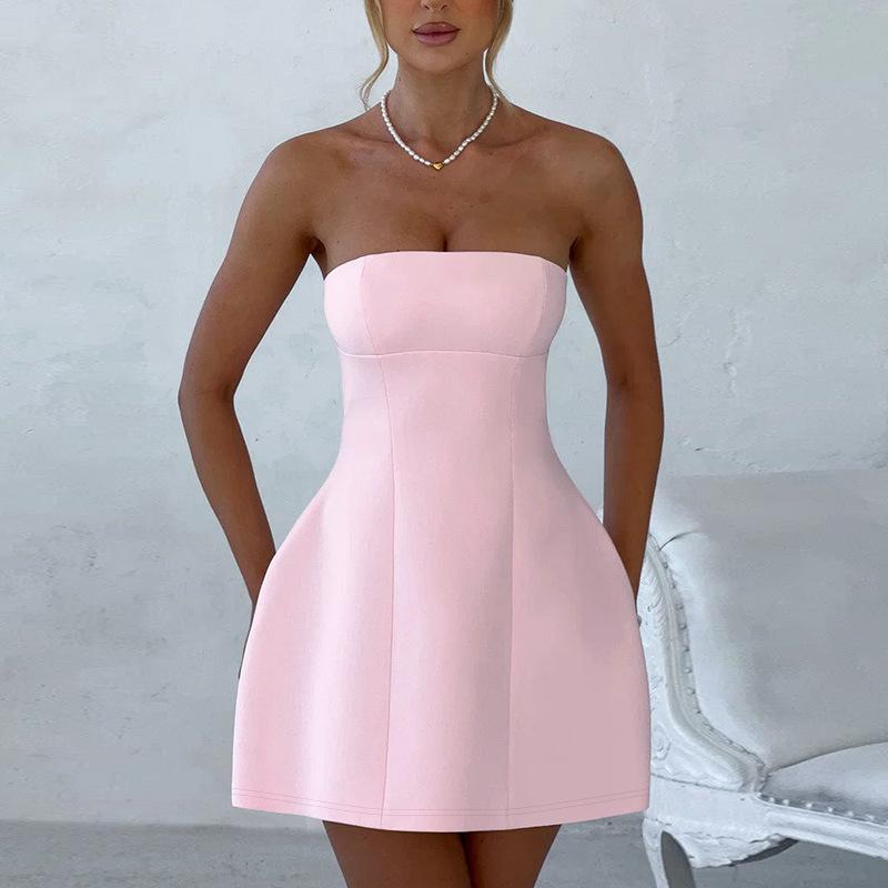Sexy mini šaty bez rukávů s tubovým topem, jednobarevné, patchworkové, s vysokým pasem, letní móda, dámské bodycon šaty s hlubokým výstřihem, na dovolenou, bez ramínek