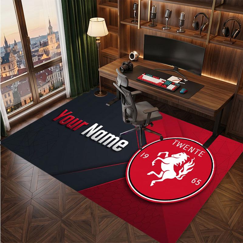 Tappeto in Cristallo di Velluto Personalizzato FC Twente, Stampa Testo Nome Personalizzato, Logo Calcio Morbido Antiscivolo Tappetino per Pavimento Decorazione Casa Regalo