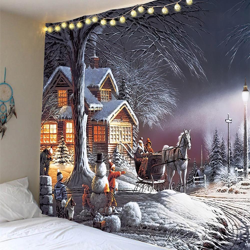 Tapisserie de Noël Home Decor Tapestry Santa Claus Printed Polyester Tapestry Living Room Room Wall Decor Backdrop Fabric