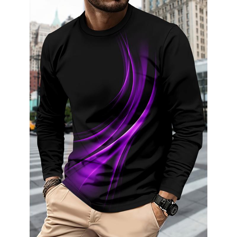 Sports Men's Long Sleeve T-shirt Men's Casual Sports Fitness Leisure Lightweight T-shirt 3D Gradient Printing Casual Streetwear