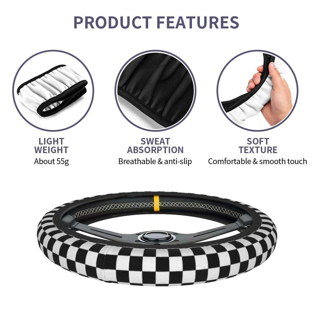 Da66jj Car Steering Wheel Cover Black White Lace Checkered Flag Car Steering Wheel Cover